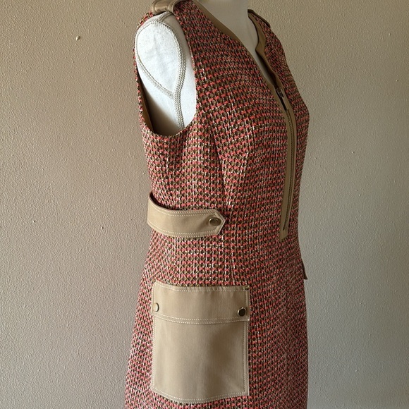 NWT Karen Millen Tweed And Contrast Pocket A Line Mini Dress Tan and Orange 10 - Picture 8 of 13